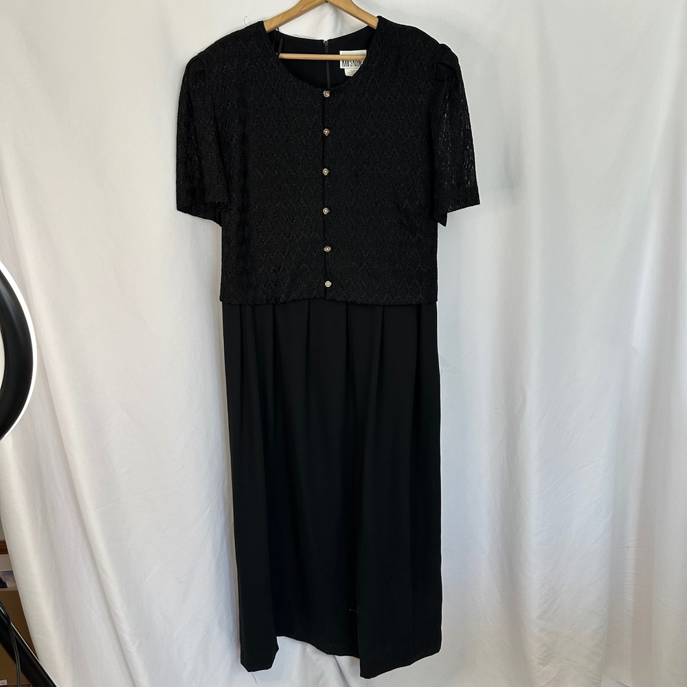 Vintage Kari's Korner Black Maxi Dress Lace Short Sleeve Women Plus 30‎ Formal - Picture 9 of 13